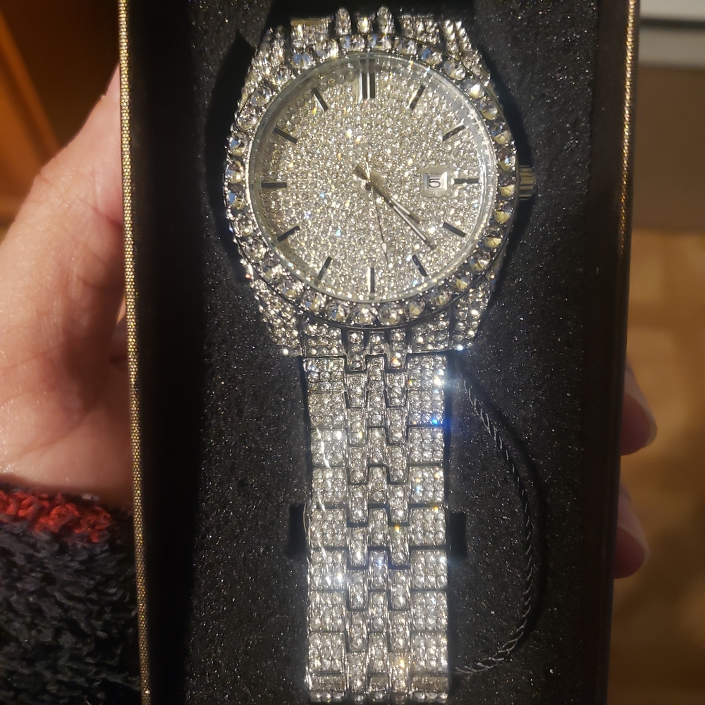 Crystal Pave Silver-Tone Men's Watch